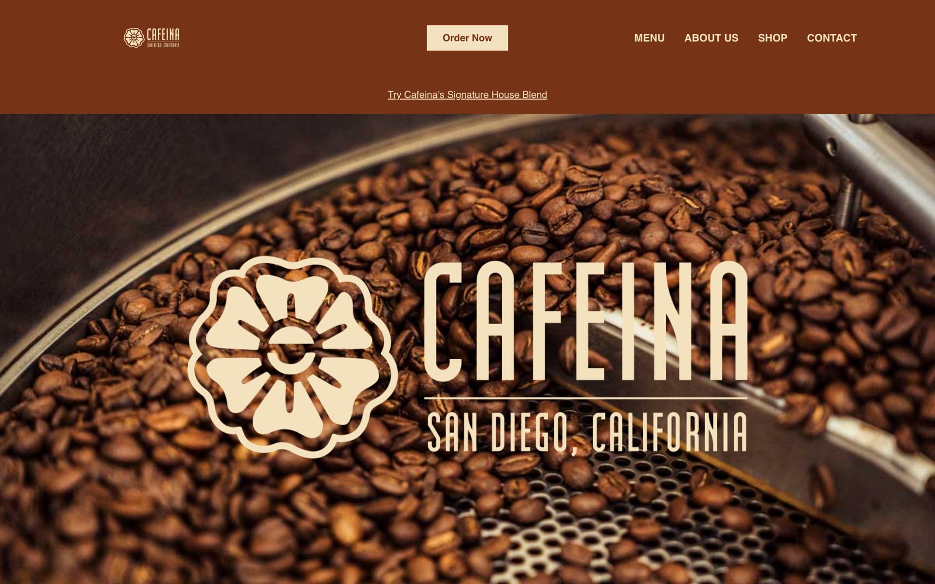 Cafeina Cafe homepage screenshot