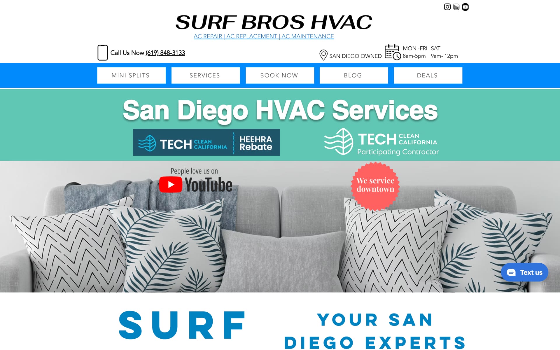 Surf Bros HVAC homepage screenshot
