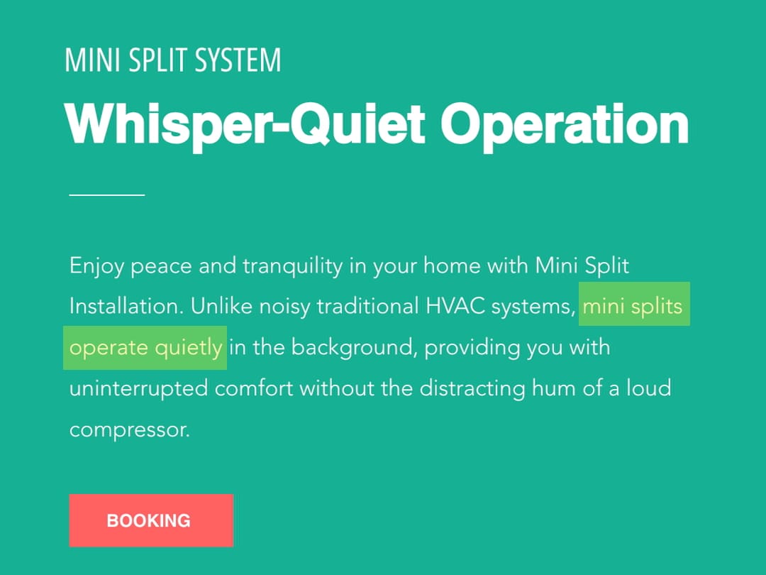 Highlighted example illustrating potential internal linking opportunities with the Mini Splits service page