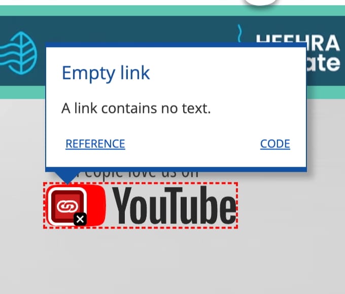 WAVE accessibility issues found on homepage including an empty link