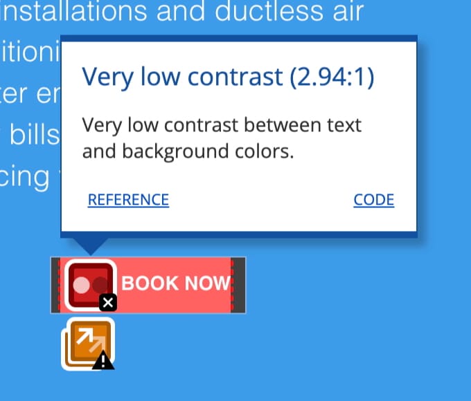 WAVE accessibility issues found on homepage including contrast errors