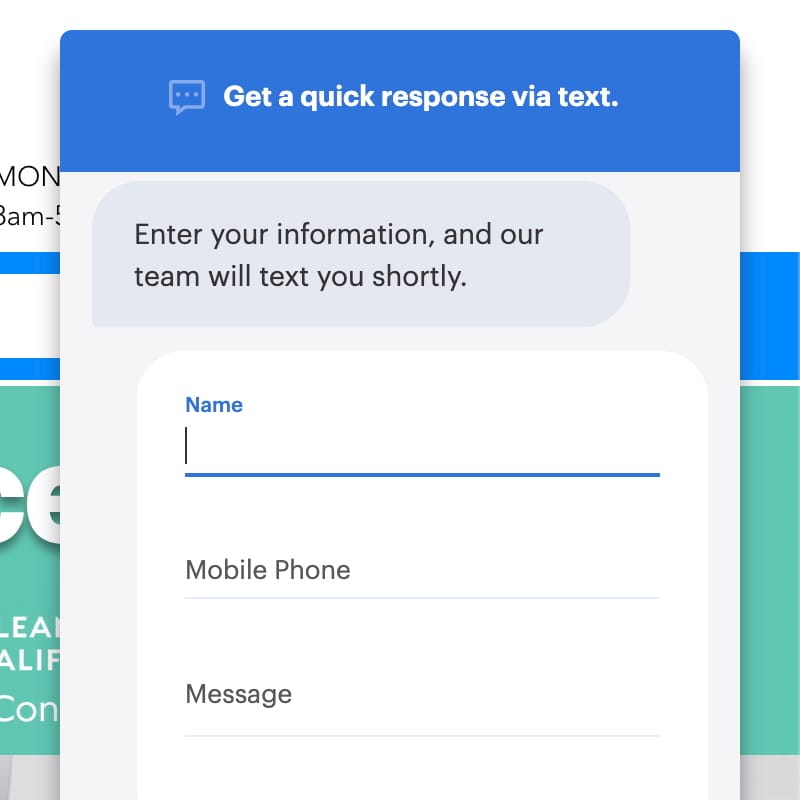 Comparison of conversion pathways showing a low-friction text messaging inquiry option