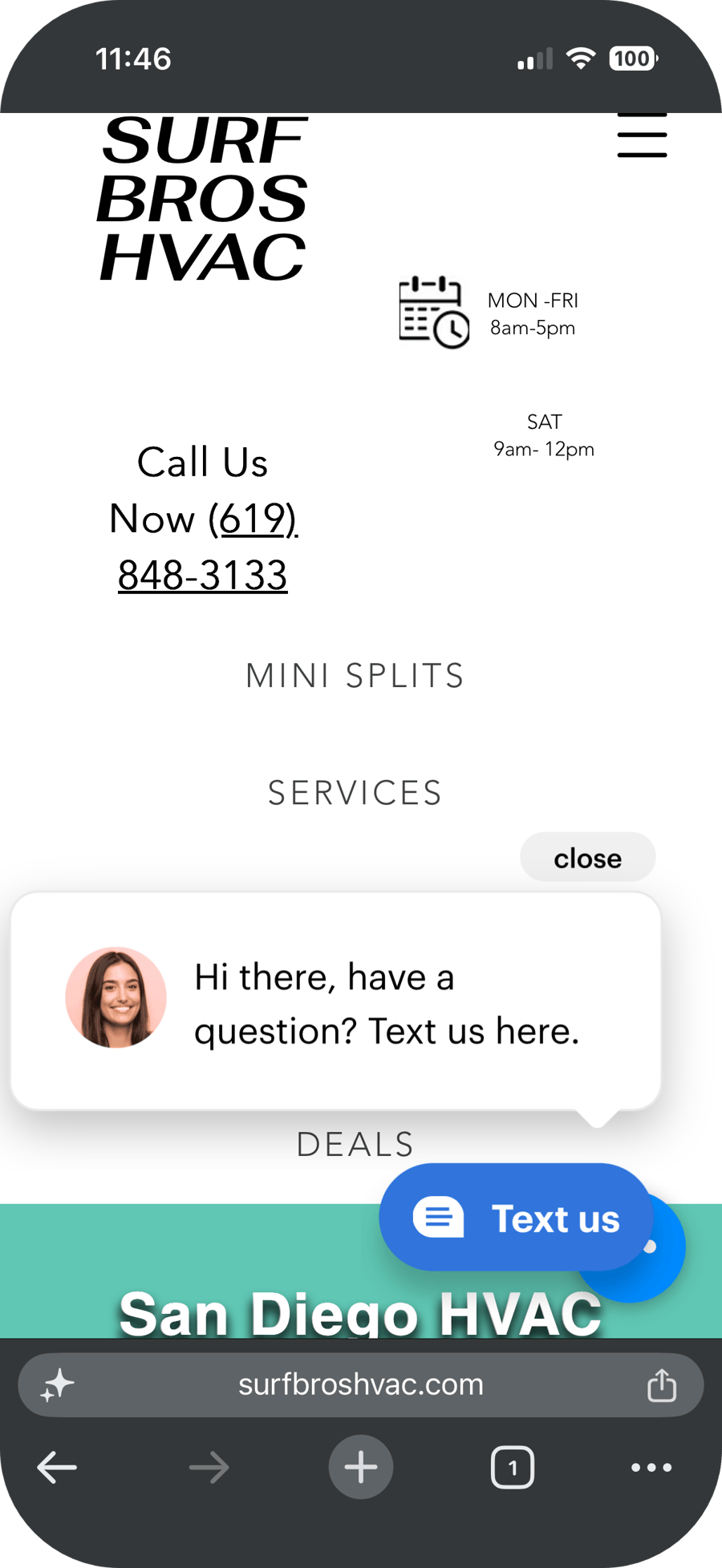 Mobile navigation behavior showing chat popup interference with navigation menu