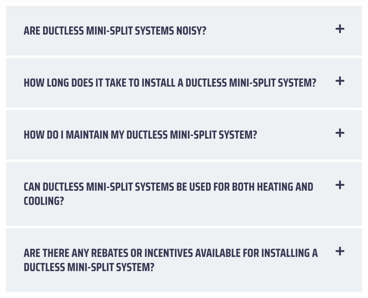 FAQ section from Air Plus's mini split service page