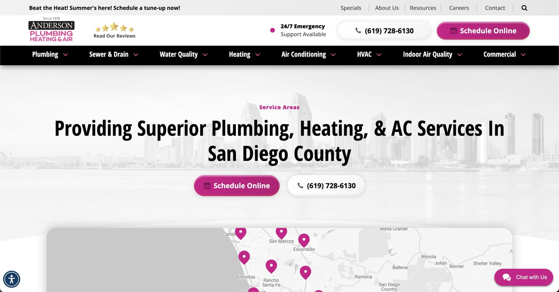 Dedicated service area page from Anderson